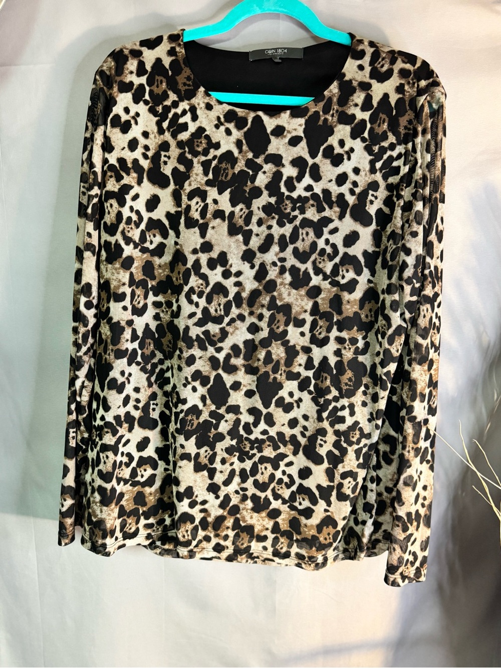 Animal Print Long Sleeve Blouse - Brown/Black/Cream